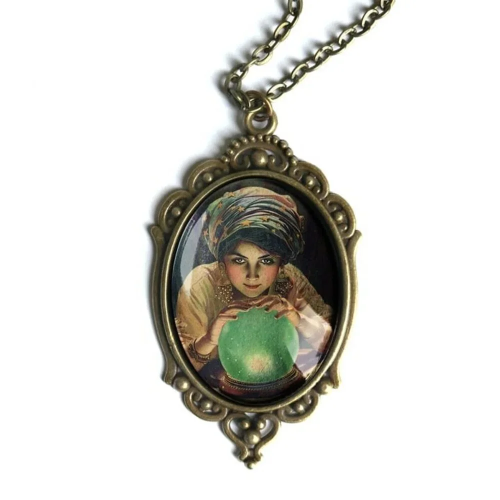 Fortune Teller Ornate‎ Pendant Necklace - Oval Tarot and Mystic Jewelry